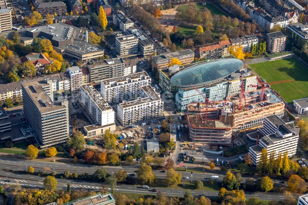 Aerial photograph Düsseldorf - Construction site to build a new office and commercial building Infinity Office on Schwannstrasse in Duesseldorf in the state North Rhine-Westphalia, Germany