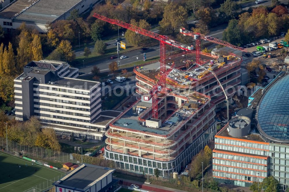 Düsseldorf from above - Construction site to build a new office and commercial building Infinity Office on Schwannstrasse in Duesseldorf in the state North Rhine-Westphalia, Germany