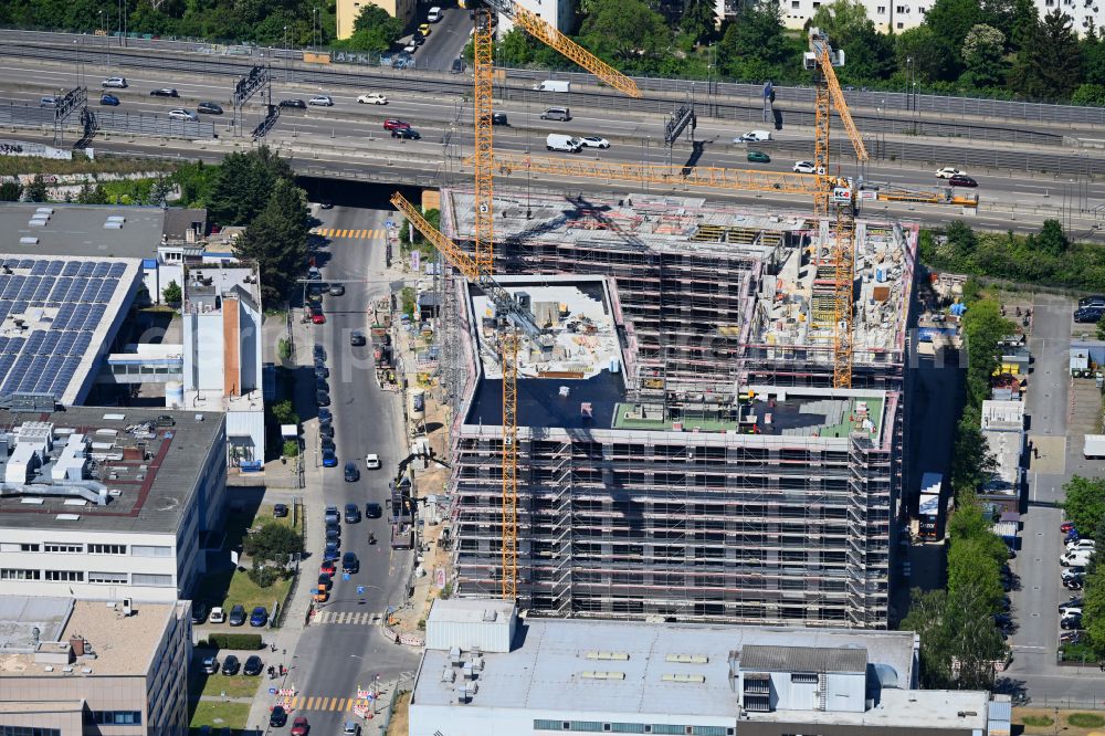 Aerial image Berlin - Construction site to build a new office and commercial building INK Berlin - Inspire Neukoelln on Ballinstrasse - Woermannkehre in the district Neukoelln in Berlin, Germany