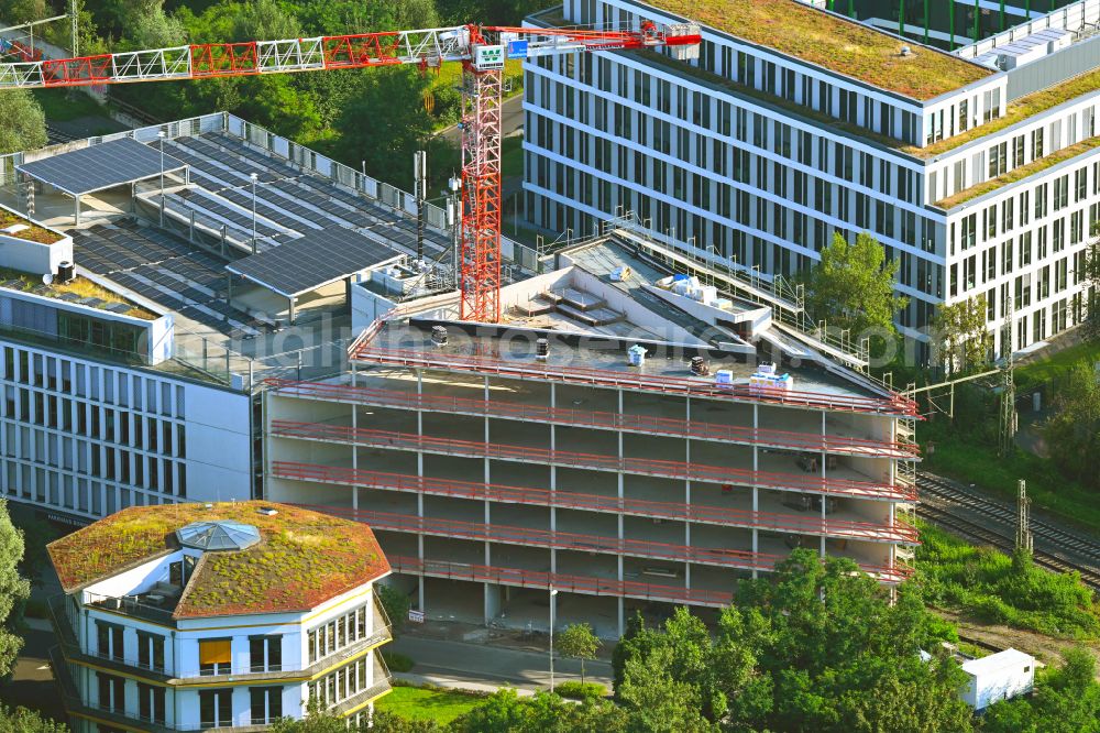 Aerial image Bonn - Construction site for the new construction of an office and commercial building Innovation Greenhouse at Konrad-Zuse-Platz - Karl-Duwe-Strasse in the district of Oberkassel in Bonn in the federal state of North Rhine-Westphalia, Germany