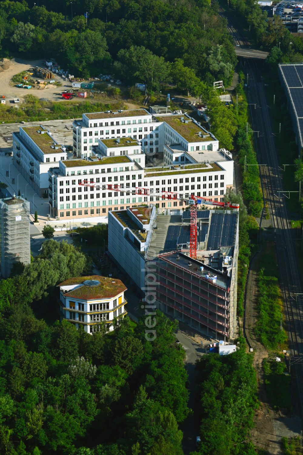 Aerial photograph Bonn - Construction site for the new construction of an office and commercial building Innovation Greenhouse at Konrad-Zuse-Platz - Karl-Duwe-Strasse in the district of Oberkassel in Bonn in the federal state of North Rhine-Westphalia, Germany