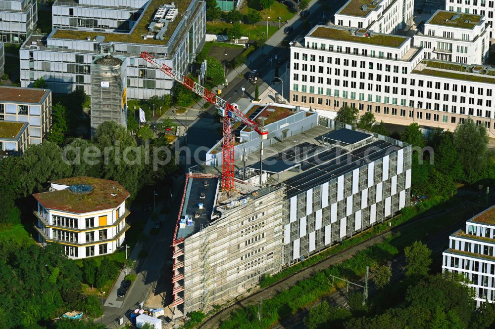 Bonn from above - Construction site for the new construction of an office and commercial building Innovation Greenhouse at Konrad-Zuse-Platz - Karl-Duwe-Strasse in the district of Oberkassel in Bonn in the federal state of North Rhine-Westphalia, Germany