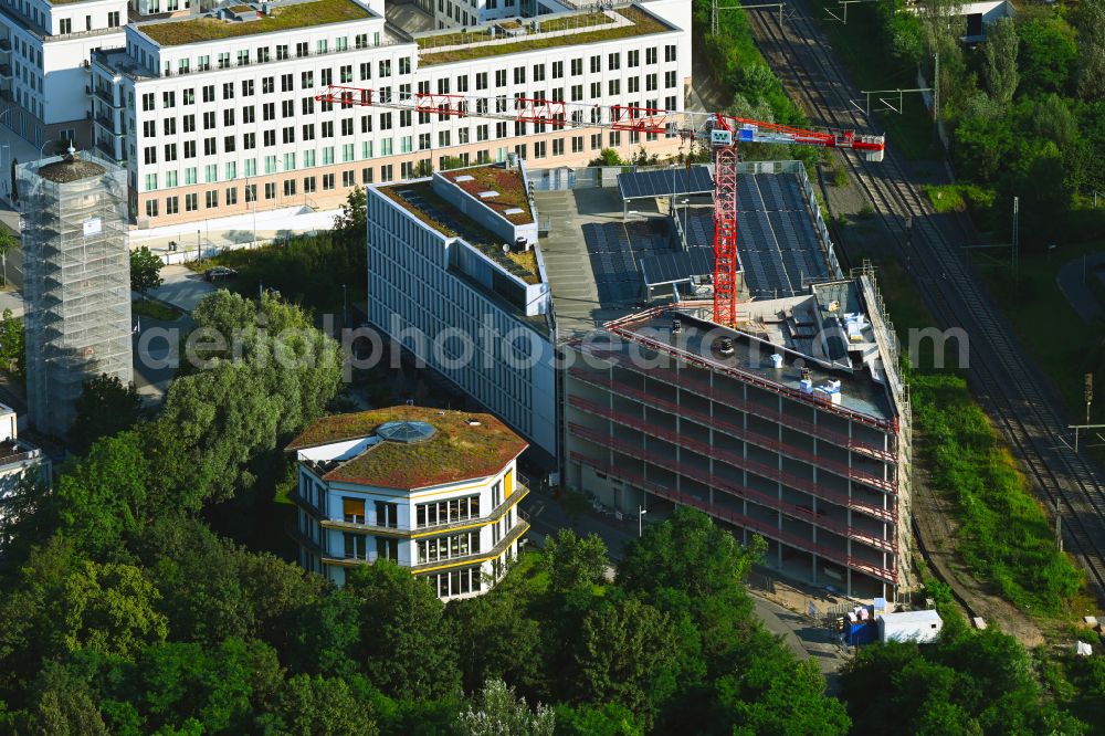 Aerial image Bonn - Construction site for the new construction of an office and commercial building Innovation Greenhouse at Konrad-Zuse-Platz - Karl-Duwe-Strasse in the district of Oberkassel in Bonn in the federal state of North Rhine-Westphalia, Germany