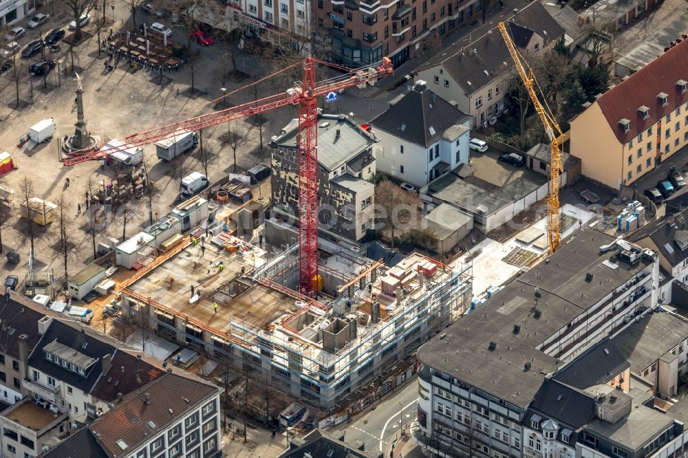 Aerial image Oberhausen - Construction site to build a new office and commercial building Jobcenter Oberhausen on Marktstrasse in Oberhausen in the state North Rhine-Westphalia, Germany