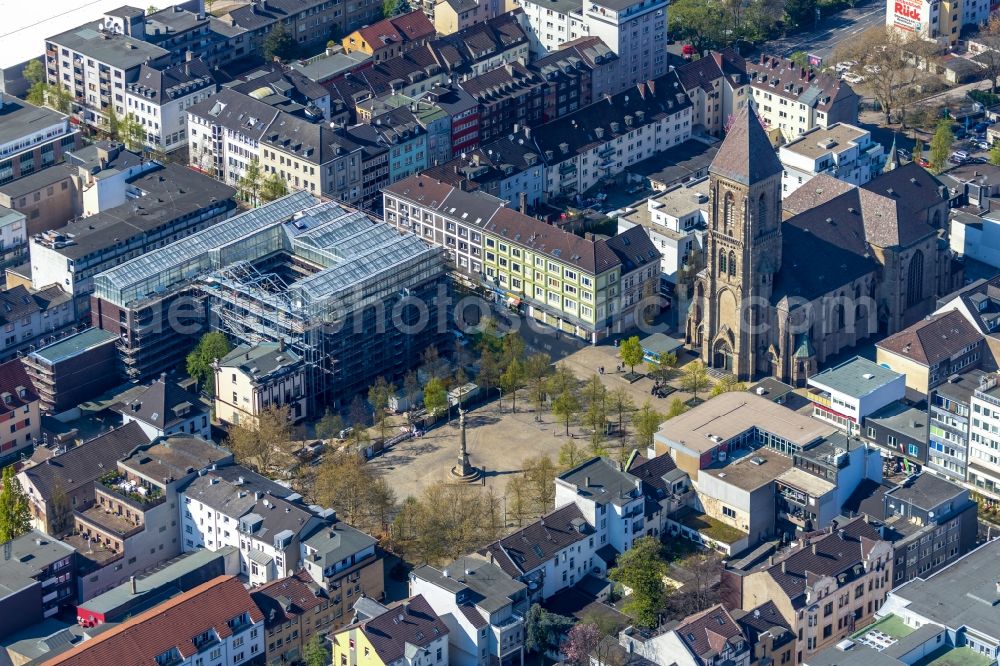 Oberhausen from the bird's eye view: Construction site to build a new office and commercial building Jobcenter Oberhausen on Marktstrasse in Oberhausen in the state North Rhine-Westphalia, Germany