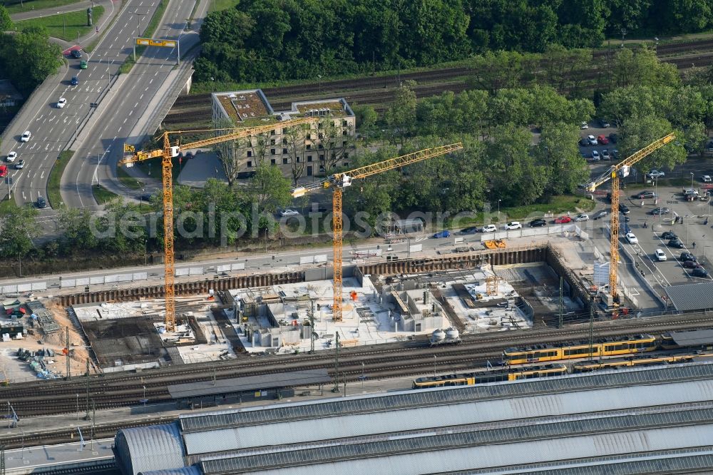 Karlsruhe from above - Construction site to build a new office and commercial building on Schwarzwaldstrasse in Karlsruhe in the state Baden-Wuerttemberg, Germany