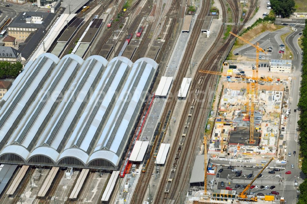 Karlsruhe from above - Construction site to build a new office and commercial building on Schwarzwaldstrasse in Karlsruhe in the state Baden-Wurttemberg, Germany