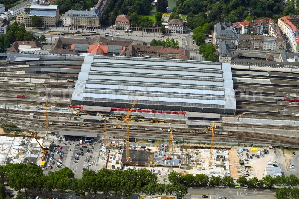 Aerial photograph Karlsruhe - Construction site to build a new office and commercial building on Schwarzwaldstrasse in Karlsruhe in the state Baden-Wurttemberg, Germany