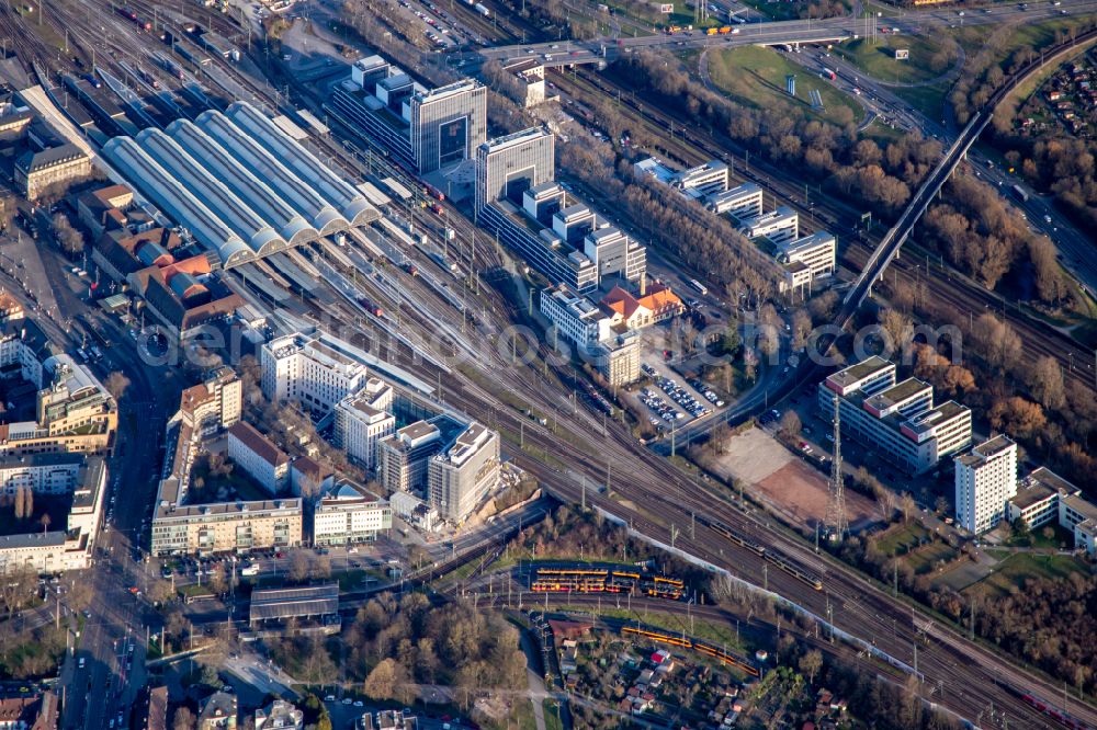 Karlsruhe from the bird's eye view: Construction site to build a new office and commercial building ka3 on street Schwarzwaldstrasse und Victor-Gollancz-Strasse in Karlsruhe in the state Baden-Wurttemberg, Germany