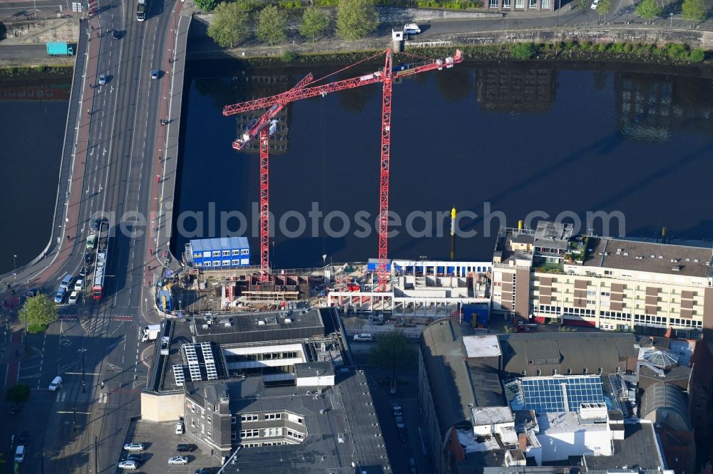 Bremen from above - Construction site to build a new office and commercial building of Kuehne + Nagel (AG & Co.) KG on Martinistrasse in Bremen, Germany