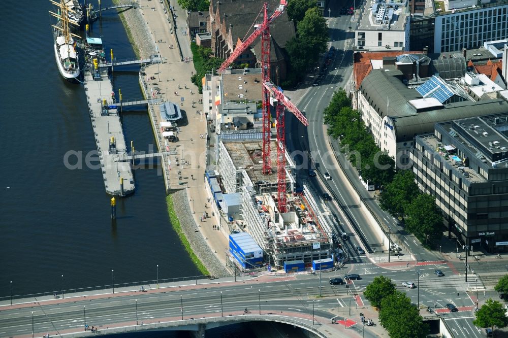 Aerial image Bremen - Construction site to build a new office and commercial building of Kuehne + Nagel (AG & Co.) KG on Martinistrasse in Bremen, Germany