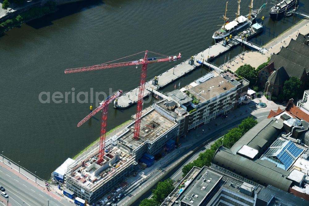 Aerial image Bremen - Construction site to build a new office and commercial building of Kuehne + Nagel (AG & Co.) KG on Martinistrasse in Bremen, Germany