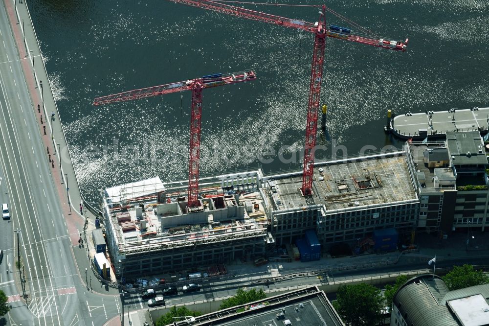 Aerial photograph Bremen - Construction site to build a new office and commercial building of Kuehne + Nagel (AG & Co.) KG on Martinistrasse in Bremen, Germany