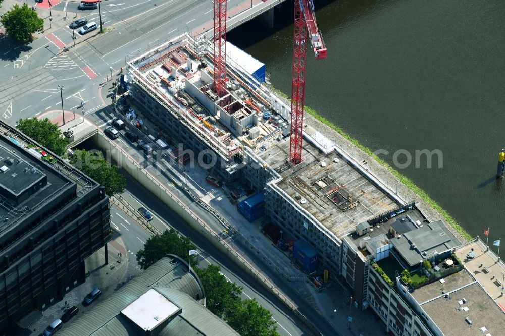 Aerial image Bremen - Construction site to build a new office and commercial building of Kuehne + Nagel (AG & Co.) KG on Martinistrasse in Bremen, Germany