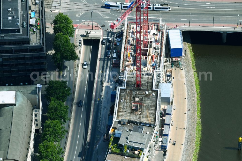 Aerial photograph Bremen - Construction site to build a new office and commercial building of Kuehne + Nagel (AG & Co.) KG on Martinistrasse in Bremen, Germany