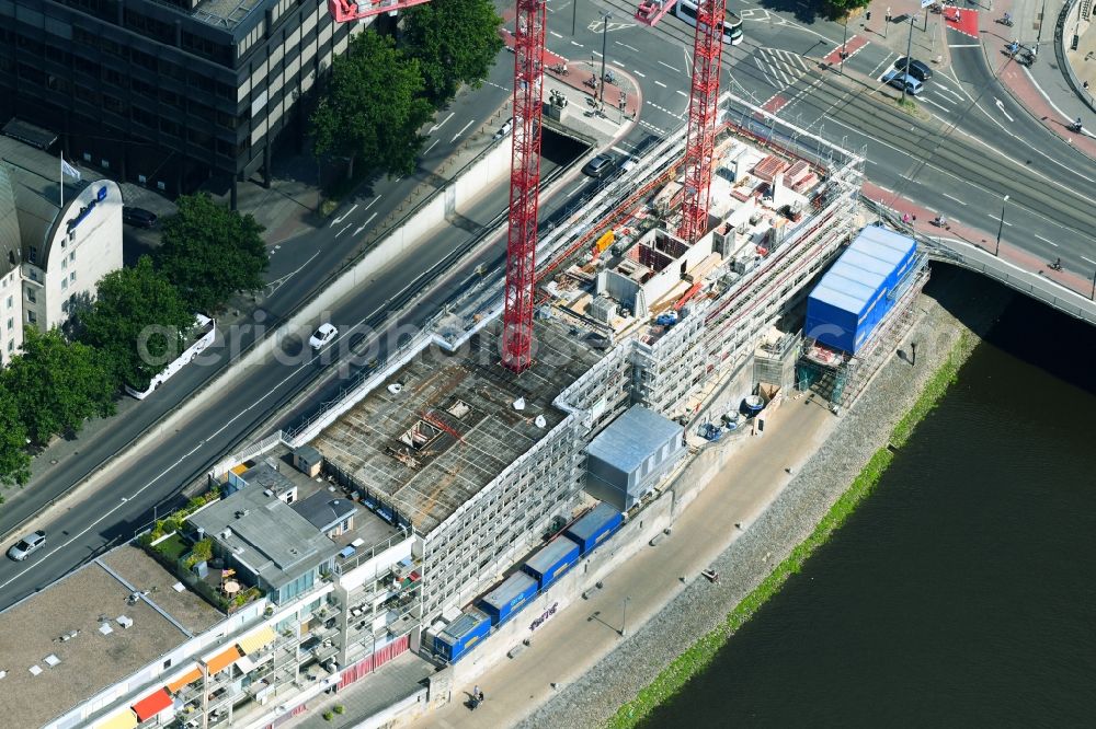 Bremen from above - Construction site to build a new office and commercial building of Kuehne + Nagel (AG & Co.) KG on Martinistrasse in Bremen, Germany