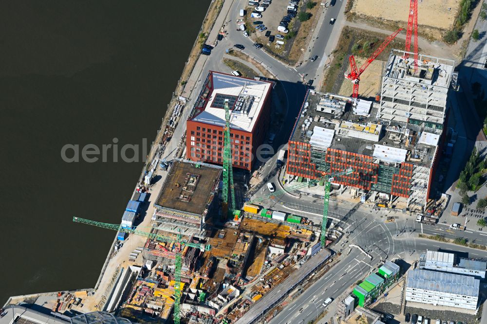 Hamburg from above - Construction site for a new office and commercial building on Kirchenpauerstrasse - Zweibrueckenstrasse in the Elbbruecken district at the Braakenhafen in the district HafenCity in Hamburg, Germany