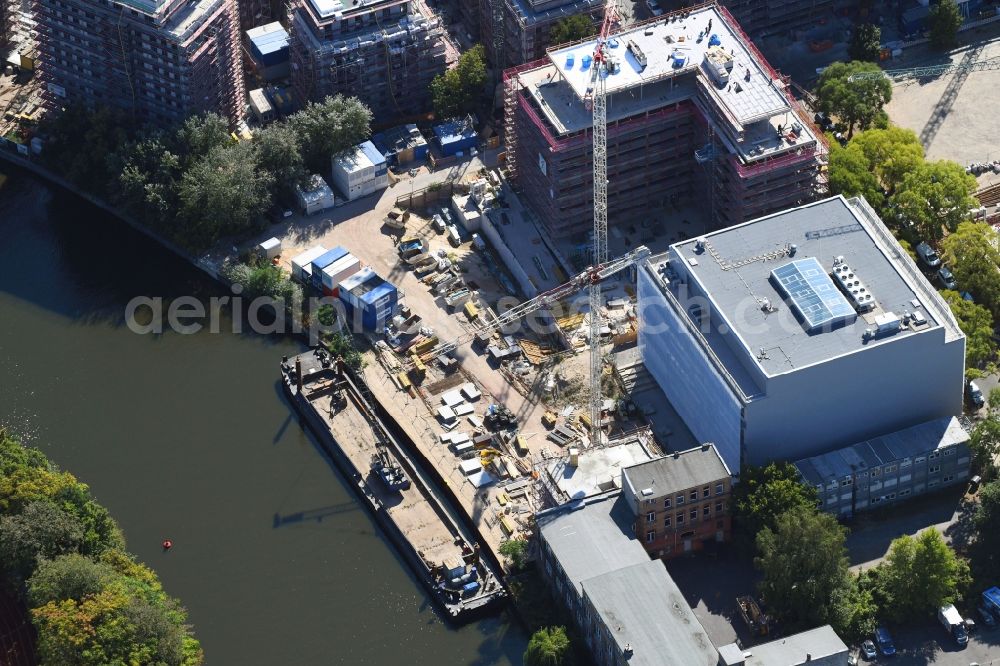 Berlin from above - Construction site to build a new office and commercial building THE KNEE on Gutenbergstrasse - Englische Strasse in Berlin, Germany