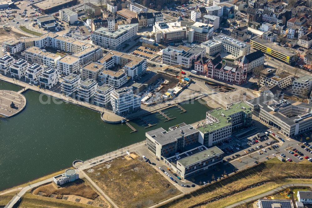 Dortmund from above - Construction site to build a new office and commercial building Kontor on Kai Am Kai in Dortmund in the state North Rhine-Westphalia, Germany