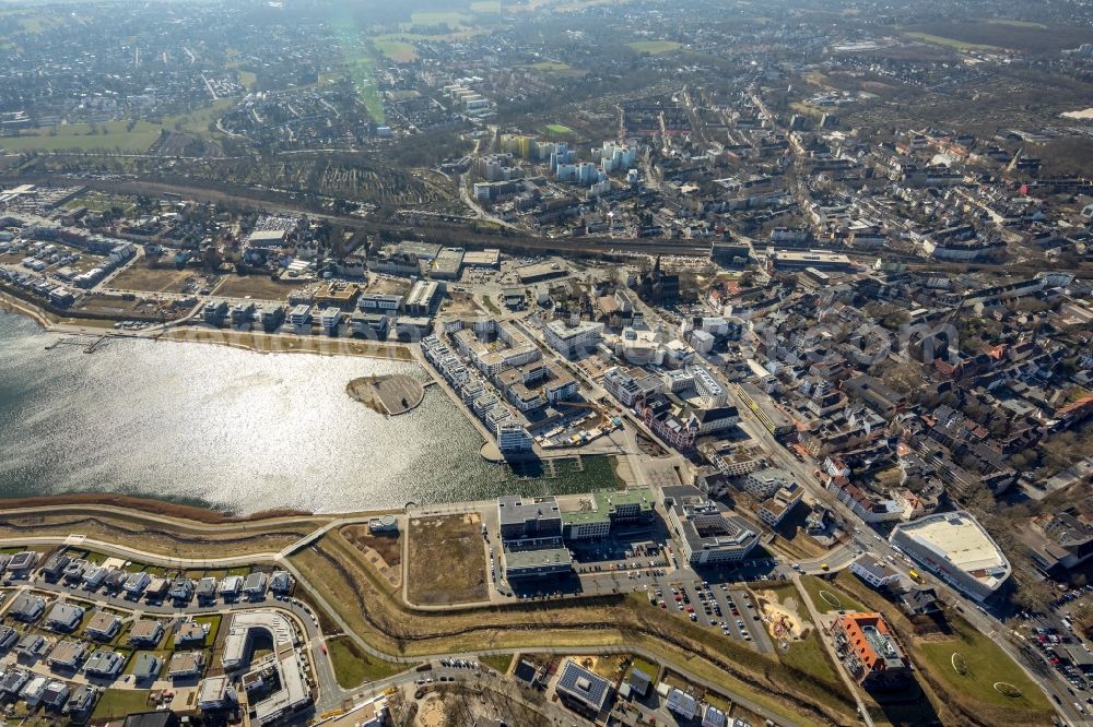 Dortmund from the bird's eye view: Construction site to build a new office and commercial building Kontor on Kai Am Kai in Dortmund in the state North Rhine-Westphalia, Germany