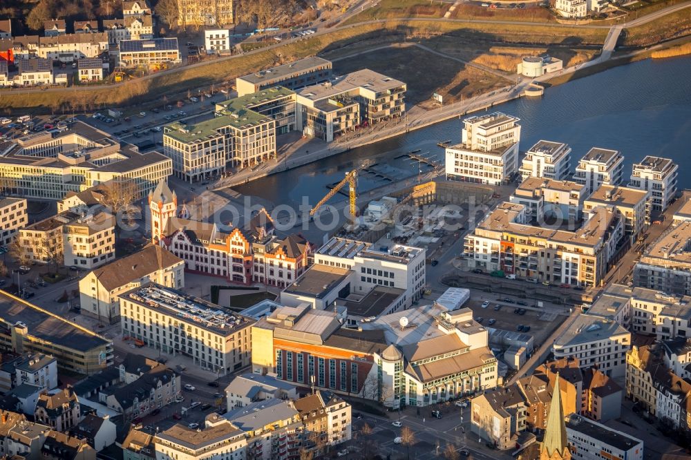 Dortmund from the bird's eye view: Construction site to build a new office and commercial building Kontor on Kai Am Kai in Dortmund in the state North Rhine-Westphalia, Germany