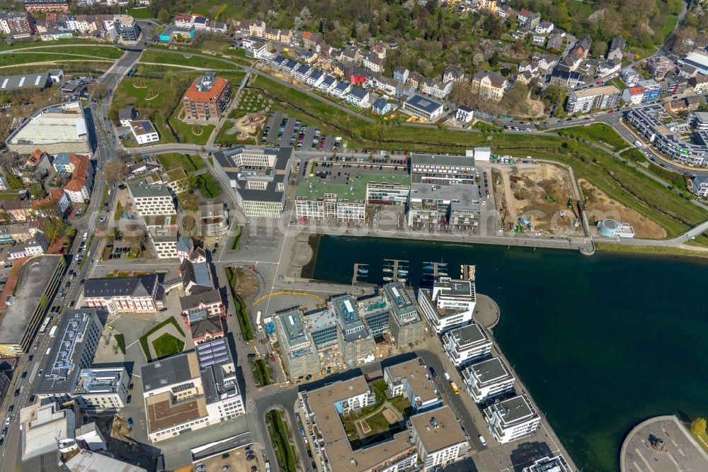 Dortmund from the bird's eye view: Construction site to build a new office and commercial building Kontor on Kai Am Kai in Dortmund in the state North Rhine-Westphalia, Germany