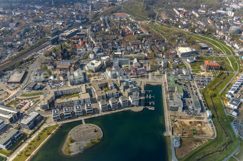 Dortmund from the bird's eye view: Construction site to build a new office and commercial building Kontor on Kai Am Kai in Dortmund in the state North Rhine-Westphalia, Germany