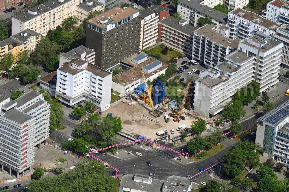 Berlin from above - Construction site to build a new office and commercial building on Kurfuerstenstrasse in the district Tiergarten in Berlin, Germany