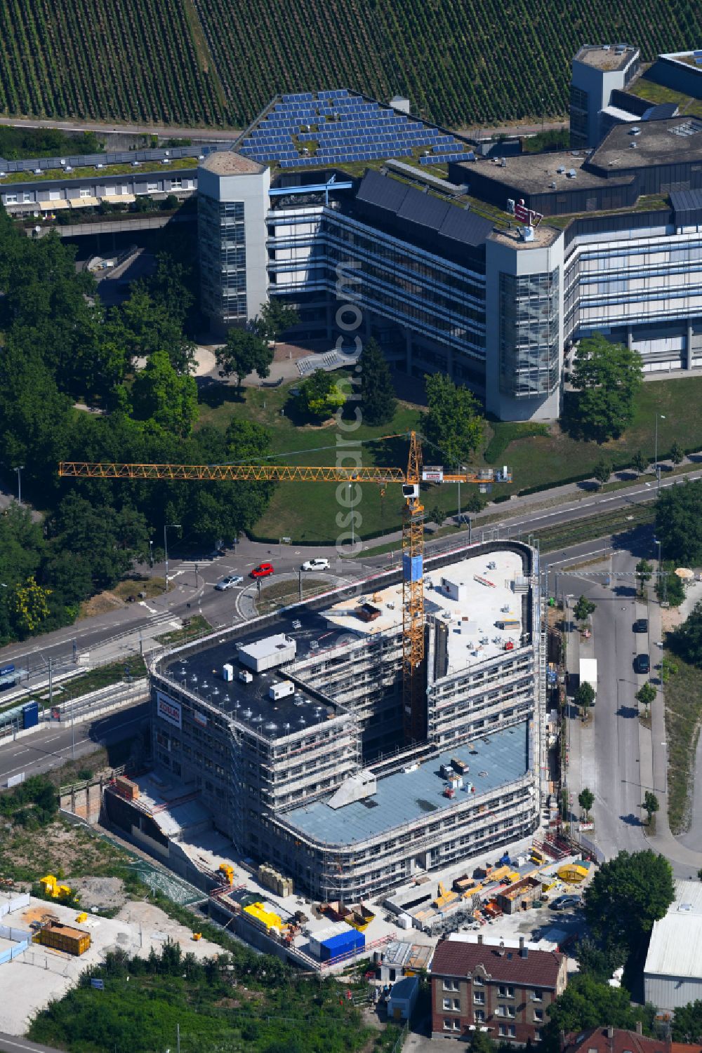 Aerial image Stuttgart - Construction site to build a new office and commercial building Leo - Business Campus Stuttgart on Loewentorstrasse - Pragstrasse in Stuttgart in the state Baden-Wurttemberg, Germany