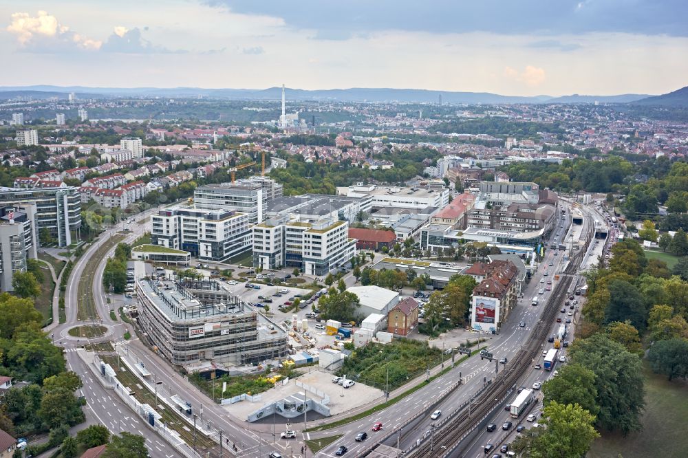 Stuttgart from above - Construction site to build a new office and commercial building Leo - Business Campus Stuttgart on Loewentorstrasse - Pragstrasse in Stuttgart in the state Baden-Wurttemberg, Germany