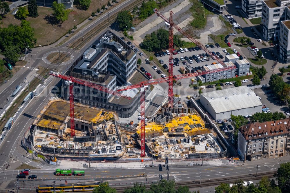 Aerial image Stuttgart - Construction site to build a new office and commercial building Leo - Business Campus Stuttgart on Loewentorstrasse - Pragstrasse in Stuttgart in the state Baden-Wurttemberg, Germany