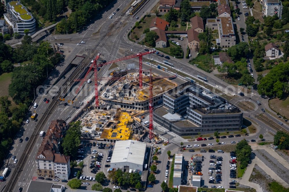 Stuttgart from above - Construction site to build a new office and commercial building Leo - Business Campus Stuttgart on Loewentorstrasse - Pragstrasse in Stuttgart in the state Baden-Wurttemberg, Germany