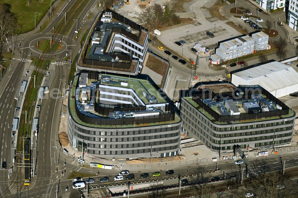 Stuttgart from the bird's eye view: Construction site to build a new office and commercial building Leo - Business Campus Stuttgart on Loewentorstrasse - Pragstrasse in Stuttgart in the state Baden-Wurttemberg, Germany