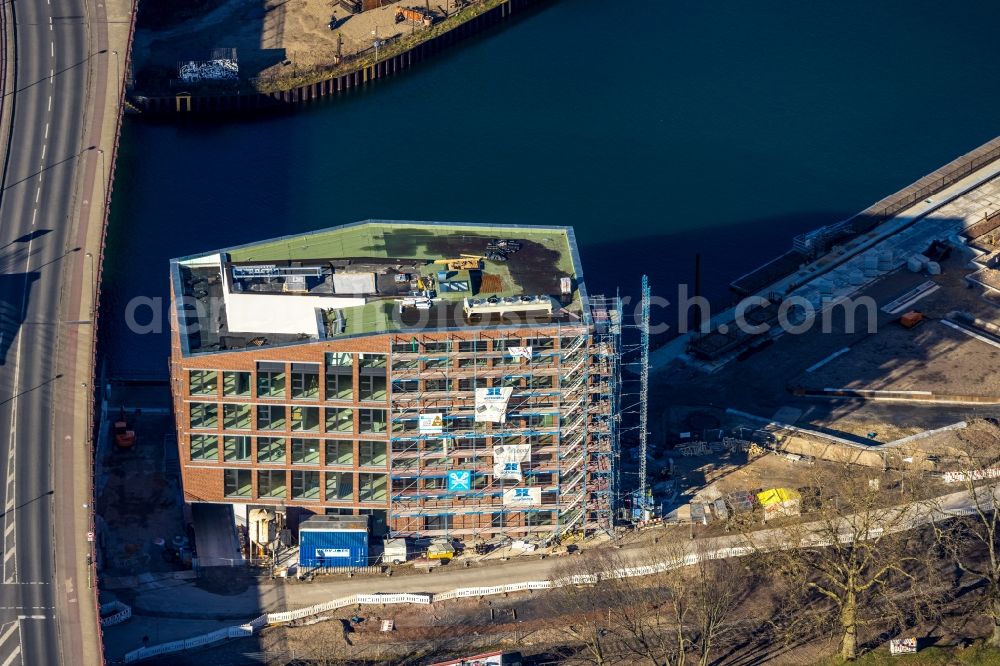 Aerial image Dortmund - Construction site to build a new office and commercial building Leuchtturm in the district Hafen in Dortmund at Ruhrgebiet in the state North Rhine-Westphalia, Germany