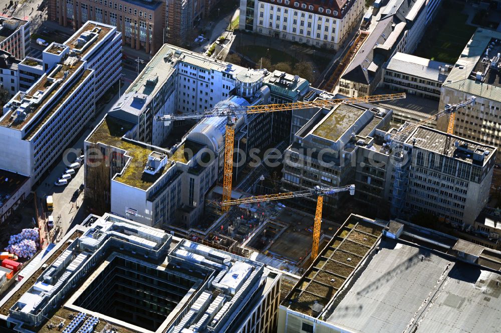 München from the bird's eye view: Construction site to build a new office and commercial building Lichthoefe on street Denisstrasse in the district Maxvorstadt in Munich in the state Bavaria, Germany