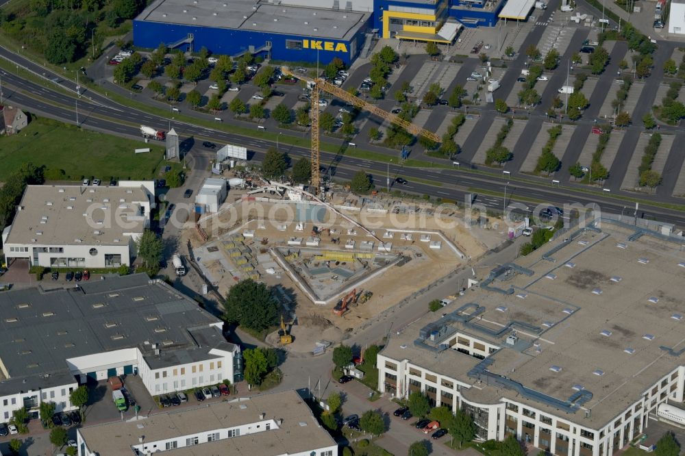 Waltersdorf from above - Construction site to build a new office and commercial building of Lilienthal-Park on Gruenauer Strasse and Lilienthalstrasse in Waltersdorf in the state Brandenburg, Germany