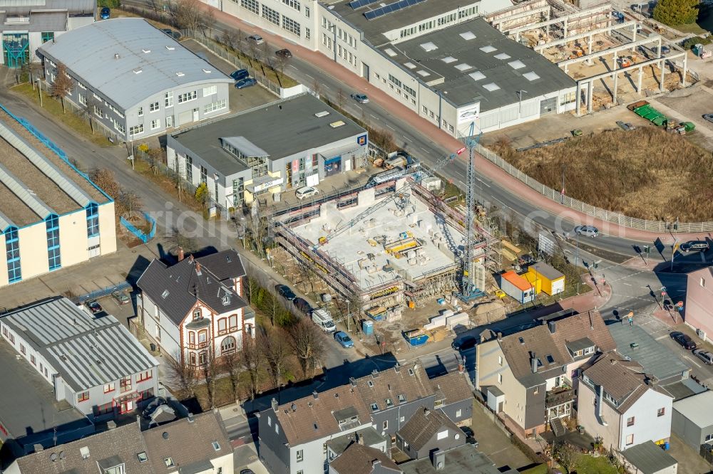 Heiligenhaus from above - Construction site to build a new office and commercial building of Macauto Group GmbH on Carl-Fuhr-Strasse in Heiligenhaus in the state North Rhine-Westphalia, Germany