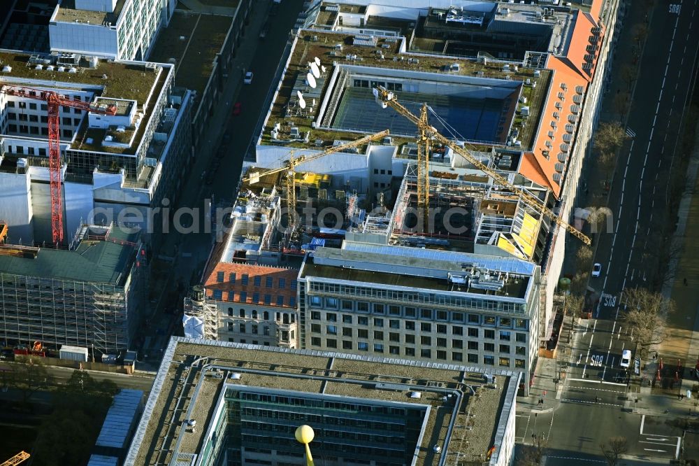 Berlin from above - Construction site to build a new office and commercial building on Mittelstrasse in the district Mitte in Berlin, Germany