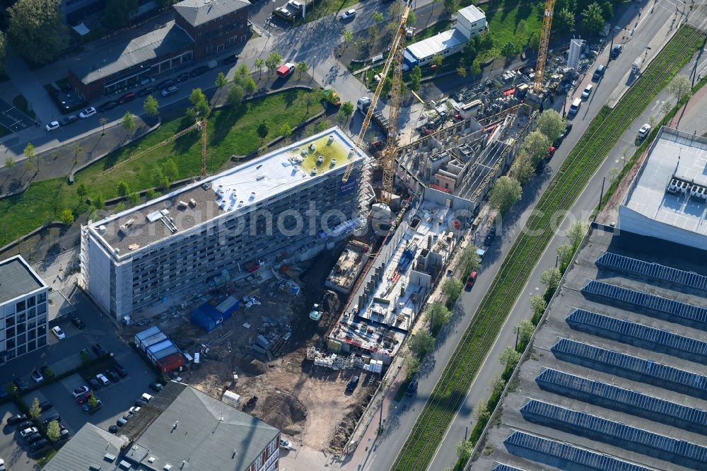 Aerial photograph Bremen - Construction site to build a new office and commercial building Justus Grosse GmbH Auf of Muggenburg in Bremen, Germany