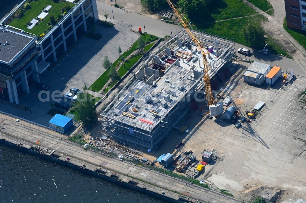 Aerial image Rostock - Construction site to build a new office and commercial building at Neptun Kai on Kurt-Dunkelmann-Strasse in Rostock in the state Mecklenburg - Western Pomerania, Germany