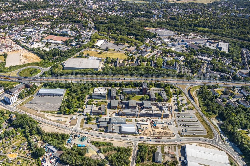 Aerial photograph Essen - Construction site to build a new office and commercial building of TUeV NORD AG Am Technologiepark in the district Frillendorf in Essen in the state North Rhine-Westphalia, Germany