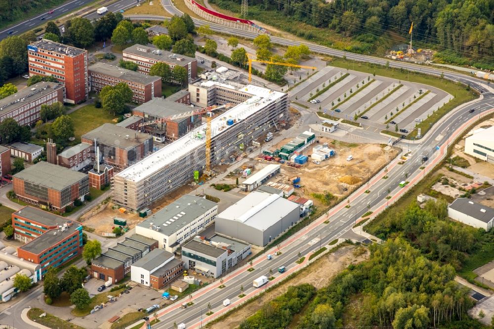 Aerial image Essen - Construction site to build a new office and commercial building of TUeV NORD AG Am Technologiepark in the district Frillendorf in Essen in the state North Rhine-Westphalia, Germany