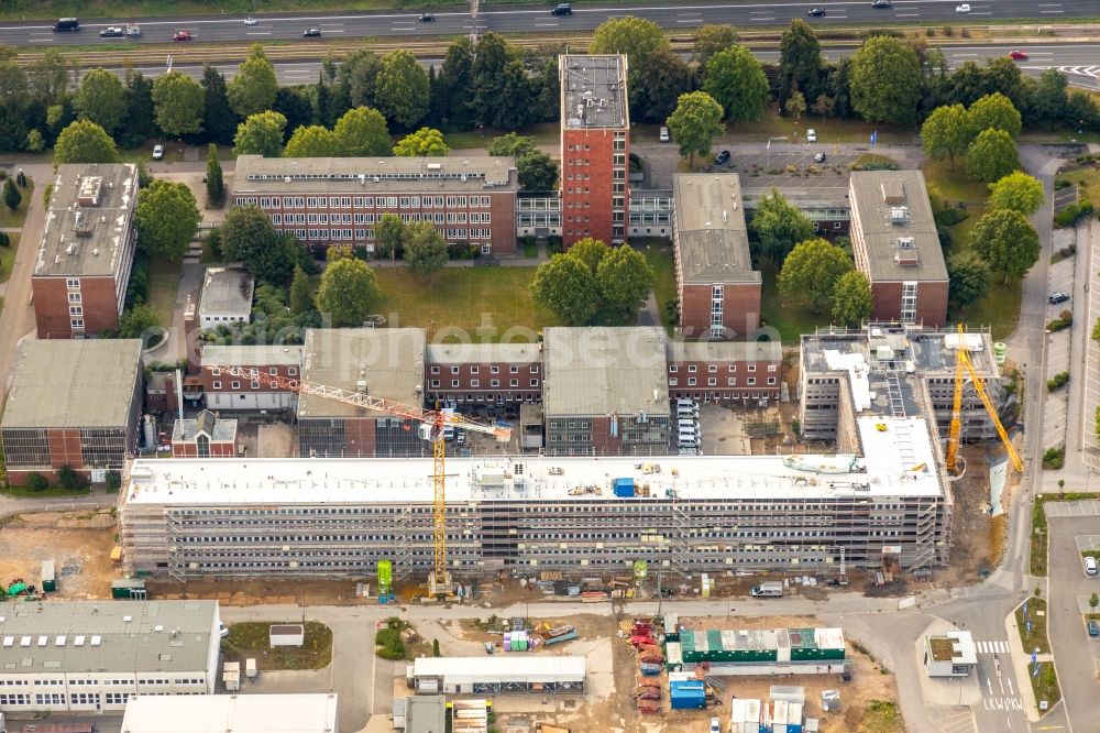 Aerial image Essen - Construction site to build a new office and commercial building of TUeV NORD AG Am Technologiepark in the district Frillendorf in Essen in the state North Rhine-Westphalia, Germany