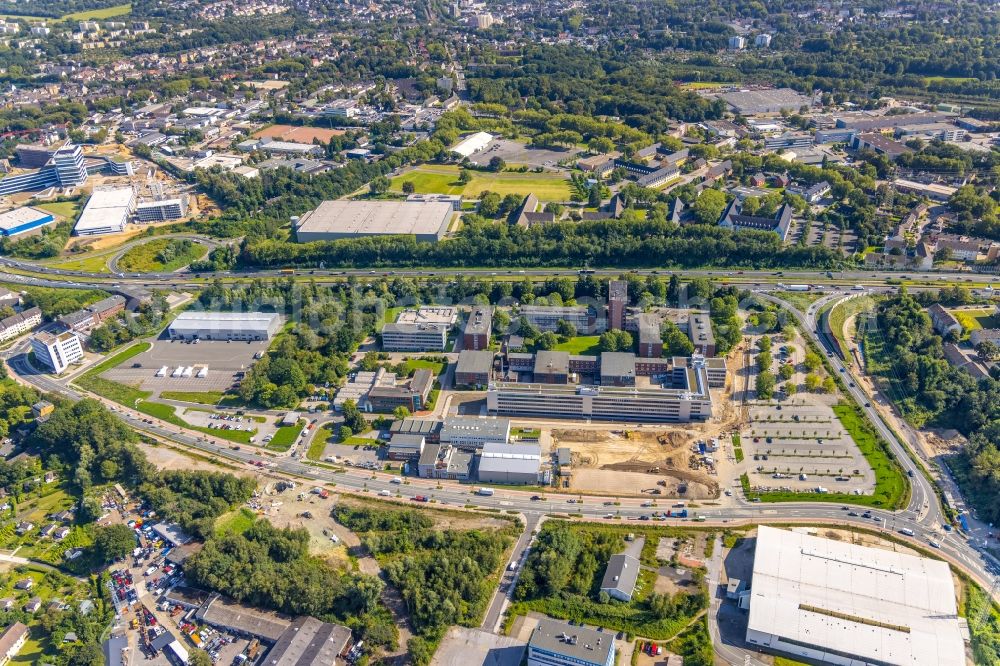 Aerial photograph Essen - Construction site to build a new office and commercial building of TUeV NORD AG Am Technologiepark in the district Frillendorf in Essen at Ruhrgebiet in the state North Rhine-Westphalia, Germany