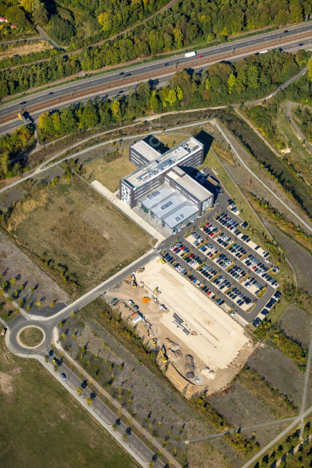 Aerial photograph Dortmund - Construction site to build a new office and commercial building of NORDWEST Handel AG on Robert-Schuman-Strasse in Dortmund in the state , Germany