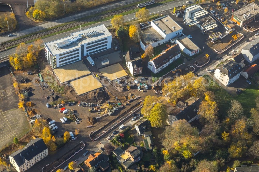 Bochum from the bird's eye view: Construction site to build a new office and commercial building office 51A?7 of Goldbeck West GmbH in the district Laer in Bochum in the state North Rhine-Westphalia, Germany