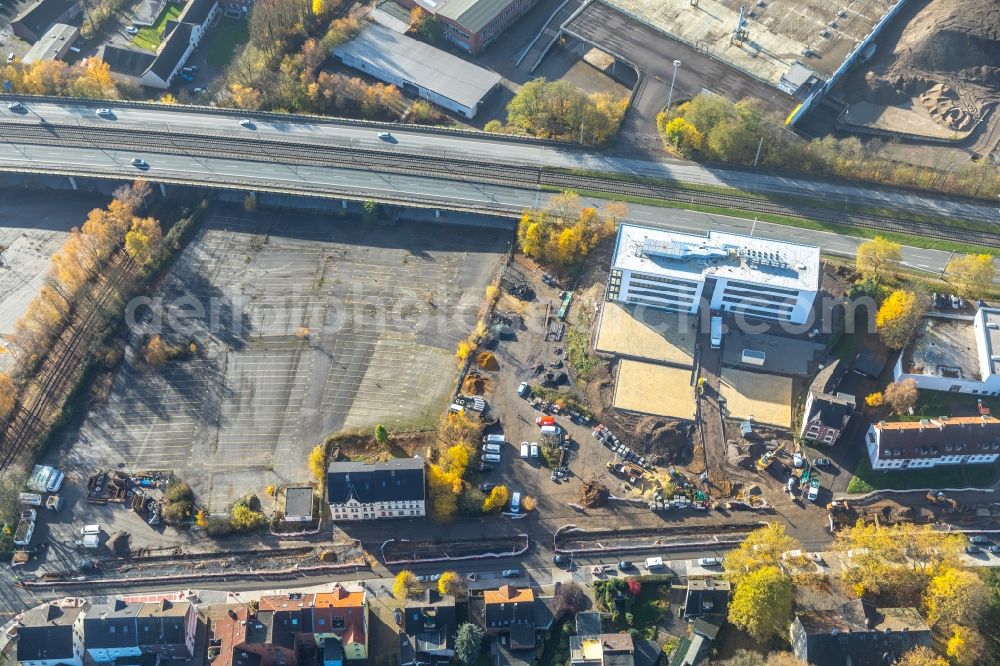 Aerial image Bochum - Construction site to build a new office and commercial building office 51A?7 of Goldbeck West GmbH in the district Laer in Bochum in the state North Rhine-Westphalia, Germany