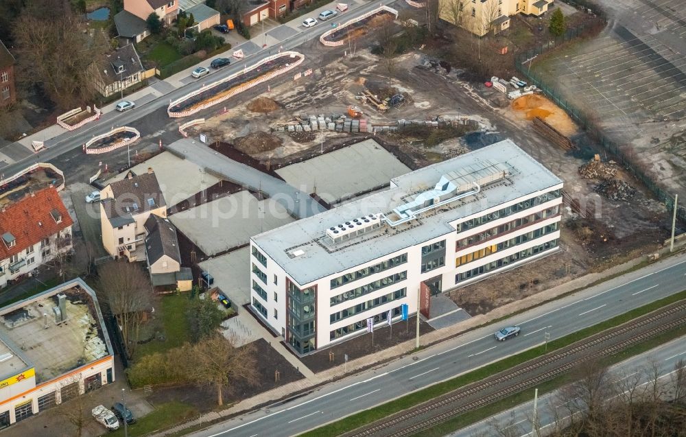 Bochum from above - Construction site to build a new office and commercial building office 51A?7 of Goldbeck West GmbH in the district Laer in Bochum in the state North Rhine-Westphalia, Germany