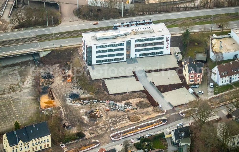 Aerial photograph Bochum - Construction site to build a new office and commercial building office 51A?7 of Goldbeck West GmbH in the district Laer in Bochum in the state North Rhine-Westphalia, Germany