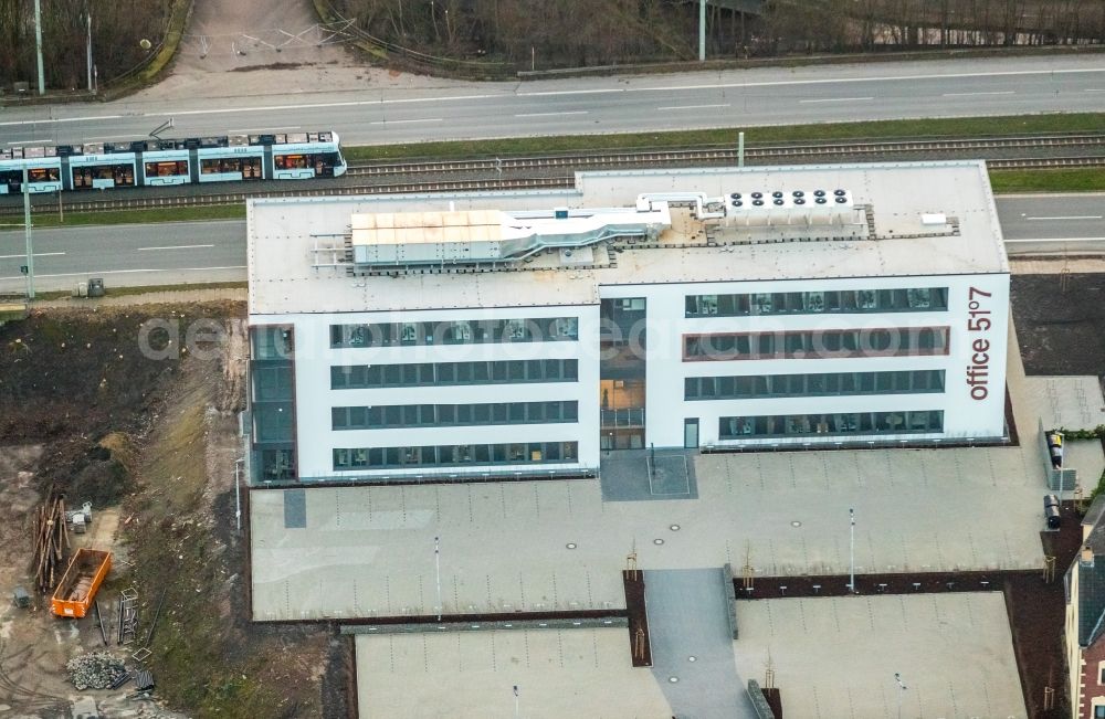 Bochum from above - Construction site to build a new office and commercial building office 51A?7 of Goldbeck West GmbH in the district Laer in Bochum in the state North Rhine-Westphalia, Germany